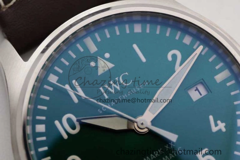 Mark XVIII IW327010 SS M+F 1:1 Best Edition Green Dial on Brown Leather Strap A35111 (Free Nylon Strap)