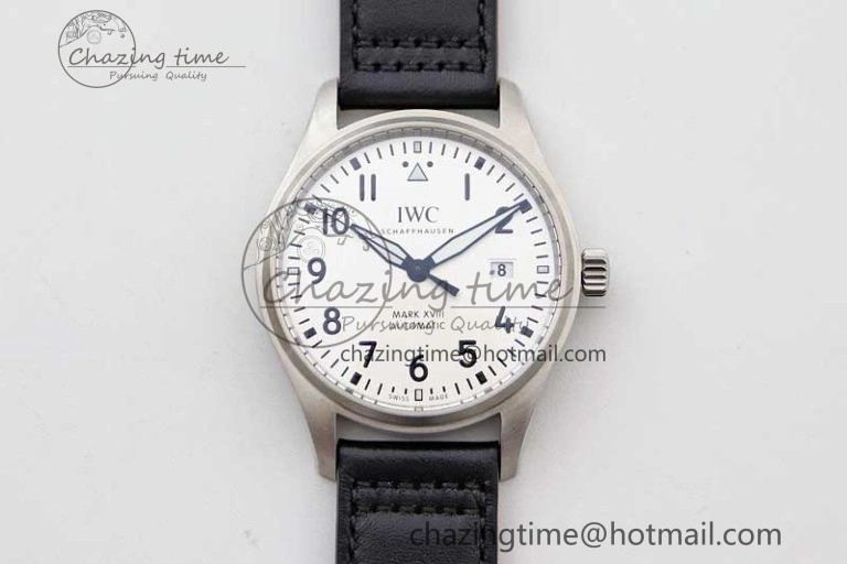 Mark XVIII IW327012 SS M+F 1:1 Best Edition White Dial on Black Leather Strap A35111