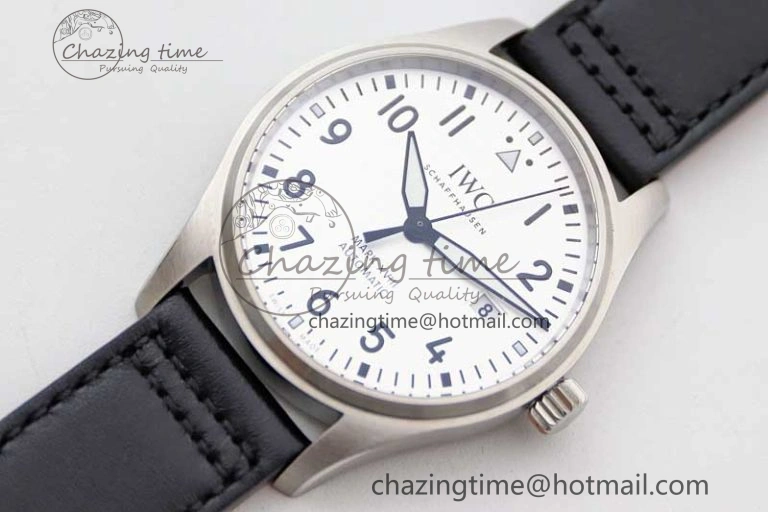 Mark XVIII IW327012 SS M+F 1:1 Best Edition White Dial on Black Leather Strap A35111