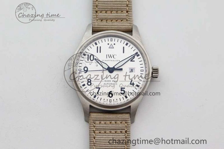 Mark XVIII IW327012 SS M+F 1:1 Best Edition White Dial on White Nylon Strap A35111