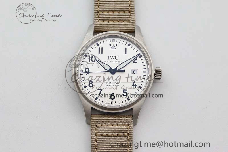 Mark XVIII IW327012 SS M+F 1:1 Best Edition White Dial on White Nylon Strap A35111