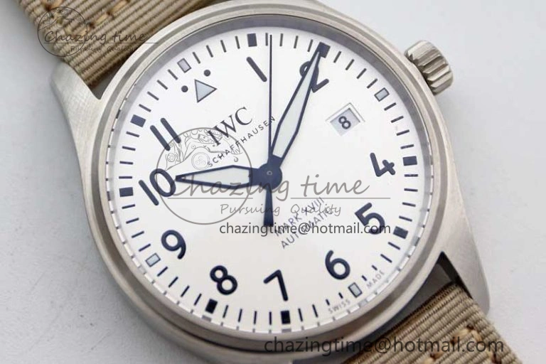 Mark XVIII IW327012 SS M+F 1:1 Best Edition White Dial on White Nylon Strap A35111