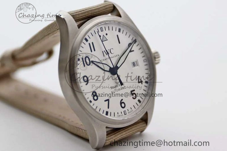 Mark XVIII IW327012 SS M+F 1:1 Best Edition White Dial on White Nylon Strap A35111