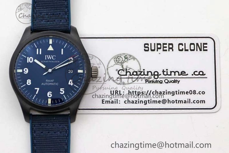 Mark XVIII IW328101 Black Ceramic M+F 1:1 Best Edition Blue Dial on Blue Nylon Strap A35111