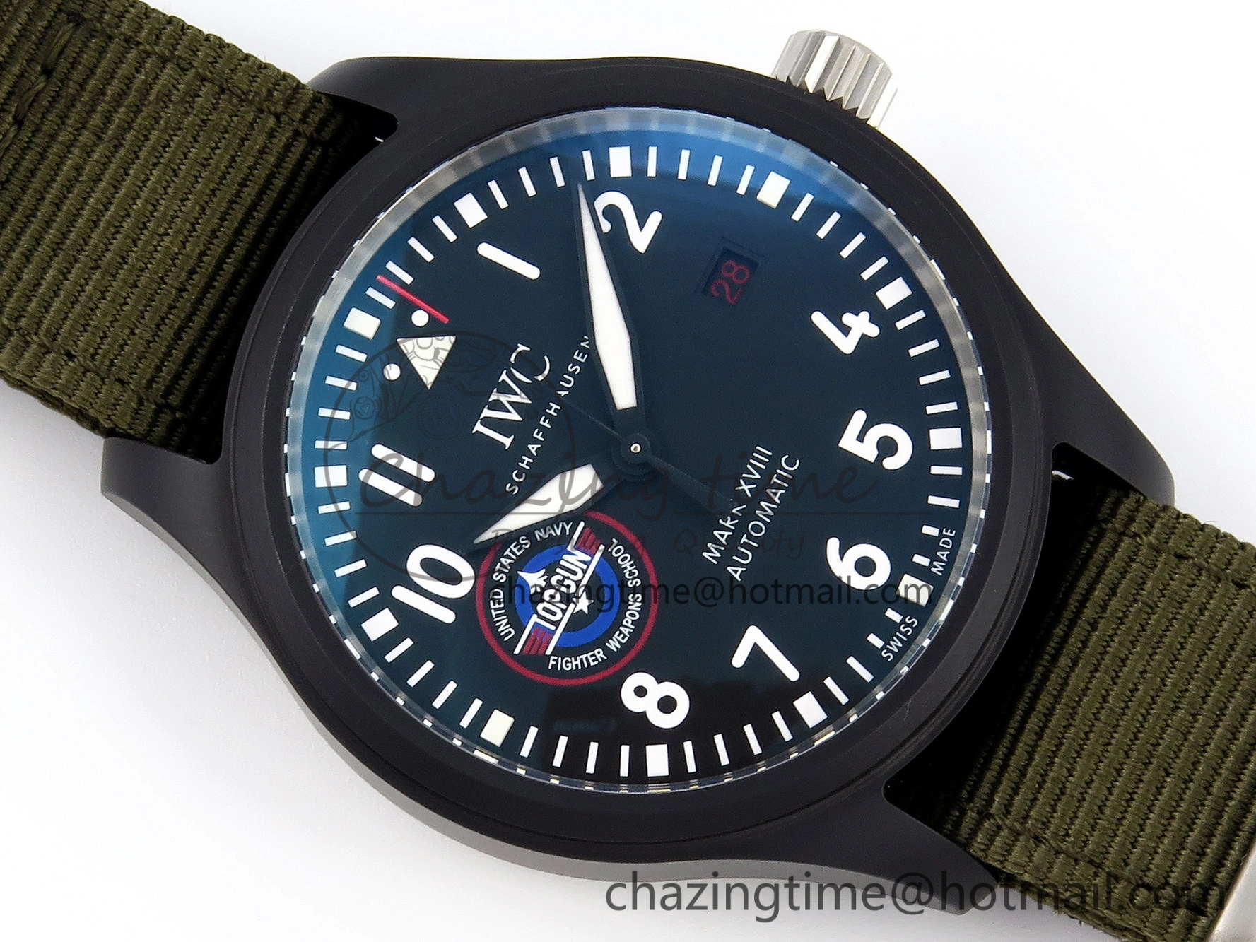 Mark XVIII Top Gun “SFTI” Black Ceramic IW324712 ZF 1:1 Best Edition on Green Nylon Strap A32111