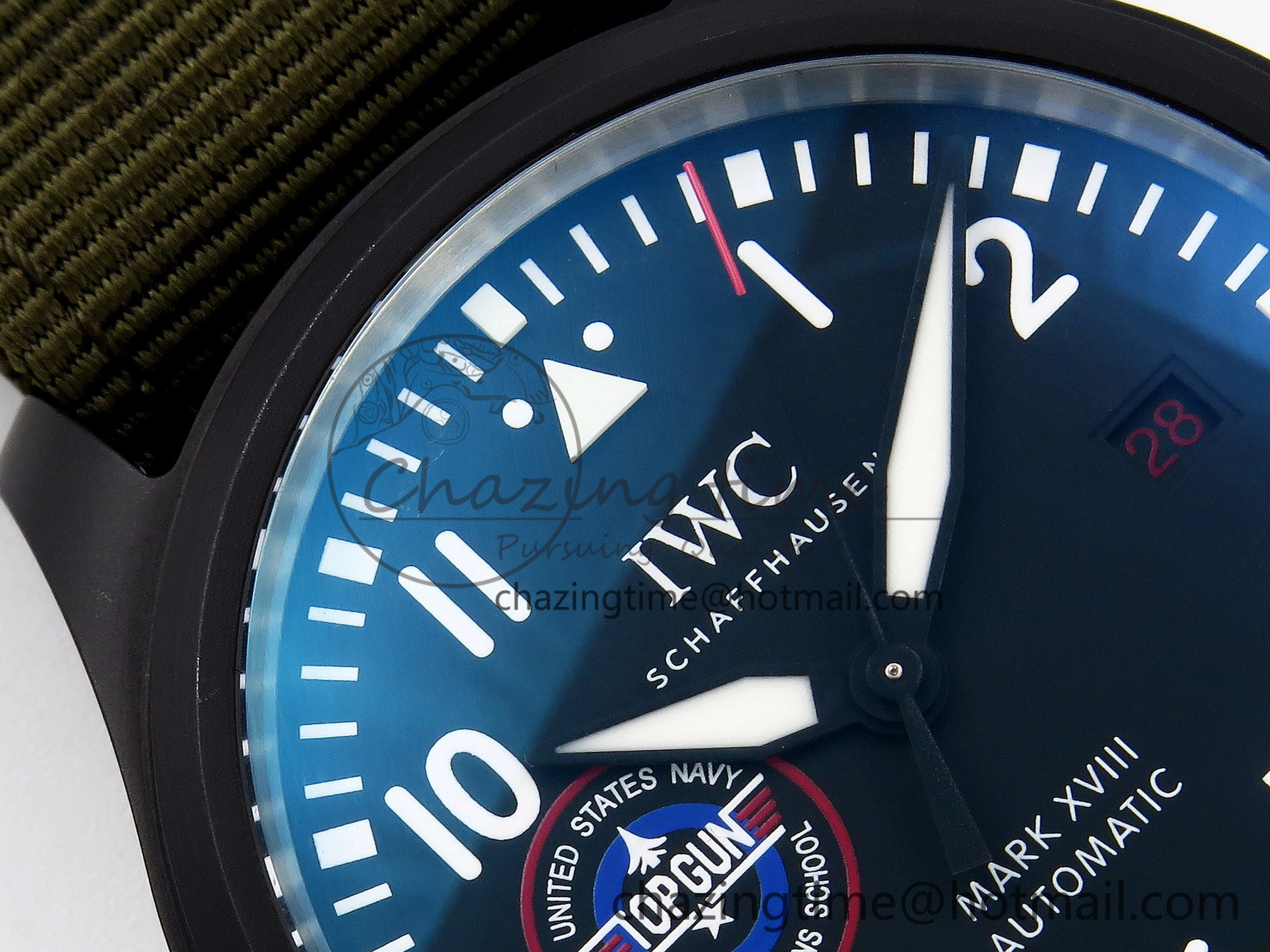 Mark XVIII Top Gun “SFTI” Black Ceramic IW324712 ZF 1:1 Best Edition on Green Nylon Strap A32111