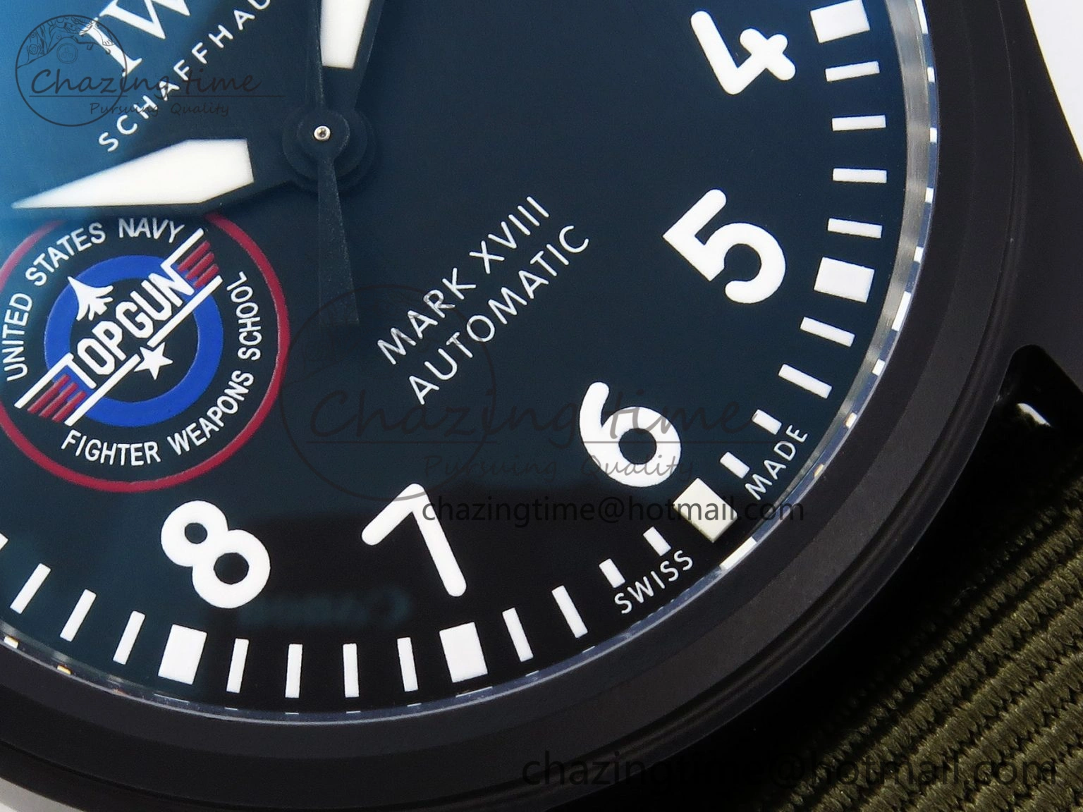Mark XVIII Top Gun “SFTI” Black Ceramic IW324712 ZF 1:1 Best Edition on Green Nylon Strap A32111