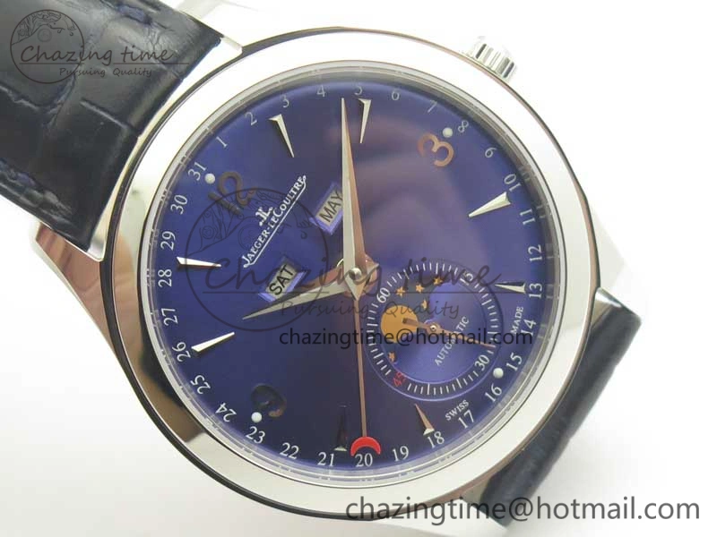 Master Calendar OMF 1:1 Best Edition Blue Dial on Blue Leather Strap A866