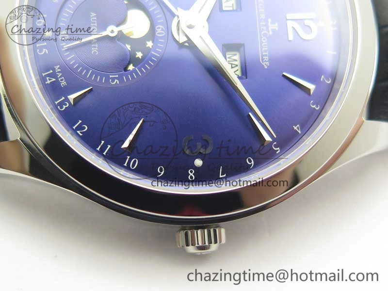 Master Calendar OMF 1:1 Best Edition Blue Dial on Blue Leather Strap A866