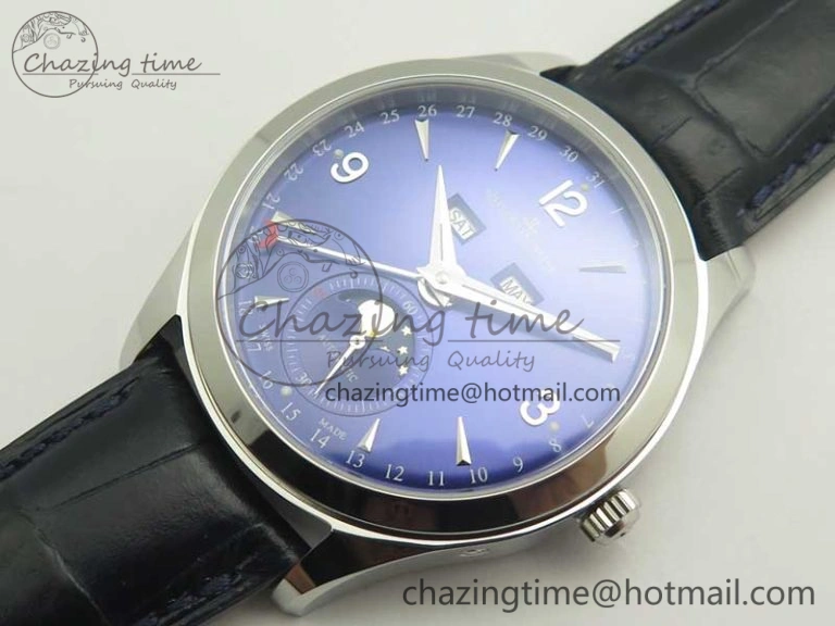 Master Calendar OMF 1:1 Best Edition Blue Dial on Blue Leather Strap A866