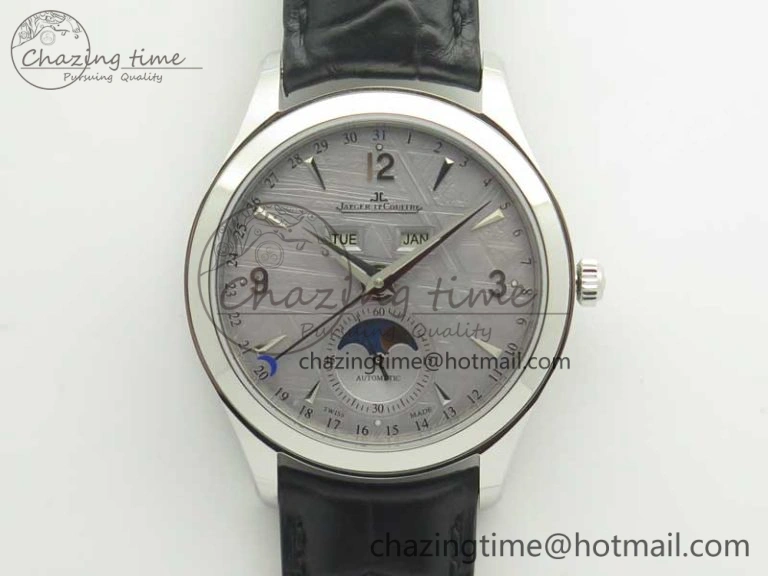 Master Calendar OMF 1:1 Best Edition Gray Textured Dial on Black Leather Strap A866
