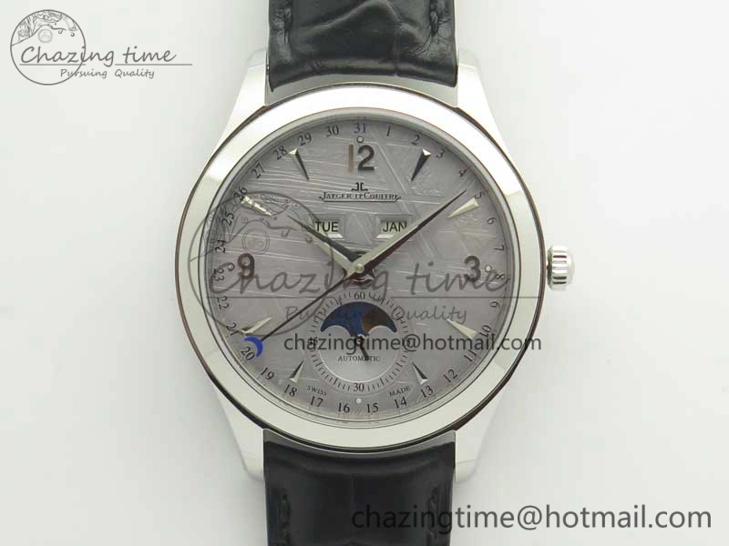 Master Calendar OMF 1:1 Best Edition Gray Textured Dial on Black Leather Strap A866