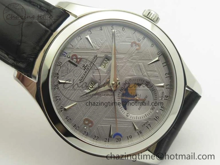 Master Calendar OMF 1:1 Best Edition Gray Textured Dial on Black Leather Strap A866