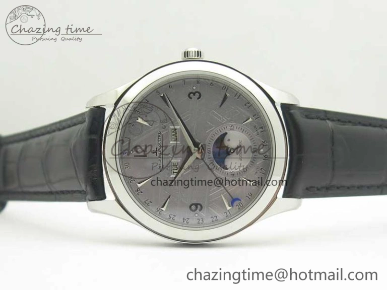 Master Calendar OMF 1:1 Best Edition Gray Textured Dial on Black Leather Strap A866