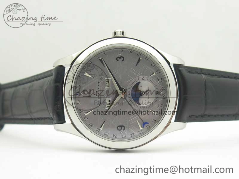 Master Calendar OMF 1:1 Best Edition Gray Textured Dial on Black Leather Strap A866