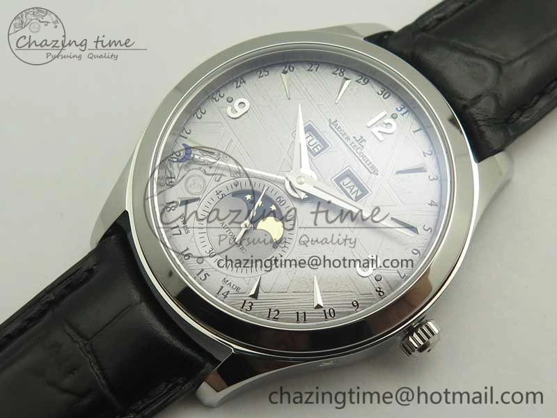 Master Calendar OMF 1:1 Best Edition Gray Textured Dial on Black Leather Strap A866