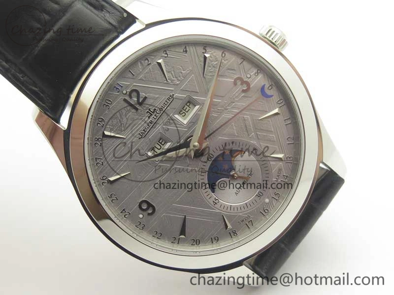 Master Calendar OMF 1:1 Best Edition Gray Textured Dial on Black Leather Strap A866