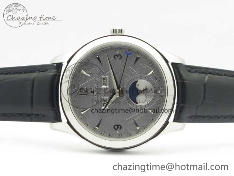 Master Calendar OMF 1:1 Best Edition Gray Textured Dial on Black Leather Strap A866