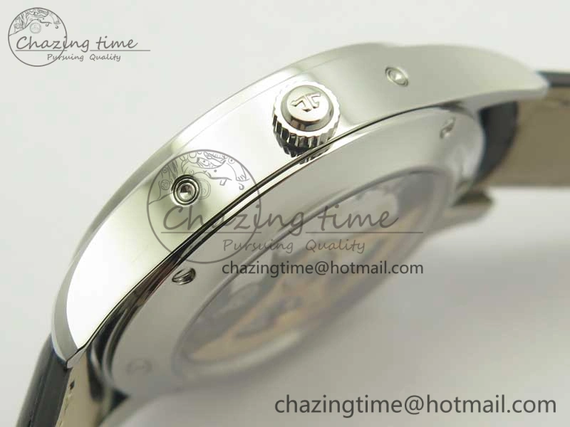 Master Calendar OMF 1:1 Best Edition White Dial Black Markers on Black Leather Strap A866