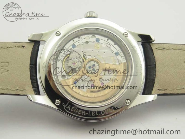 Master Calendar OMF 1:1 Best Edition White Dial Black Markers on Black Leather Strap A866