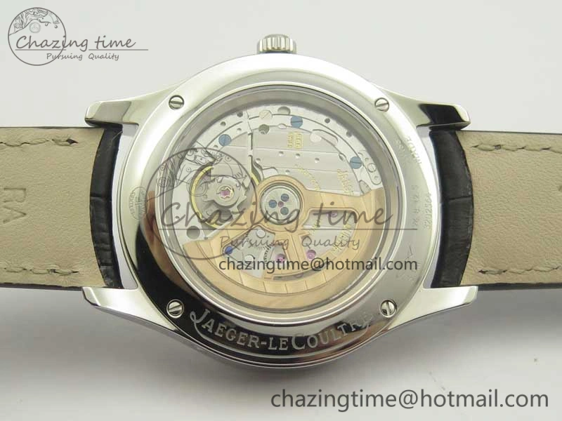 Master Calendar OMF 1:1 Best Edition White Dial Black Markers on Black Leather Strap A866