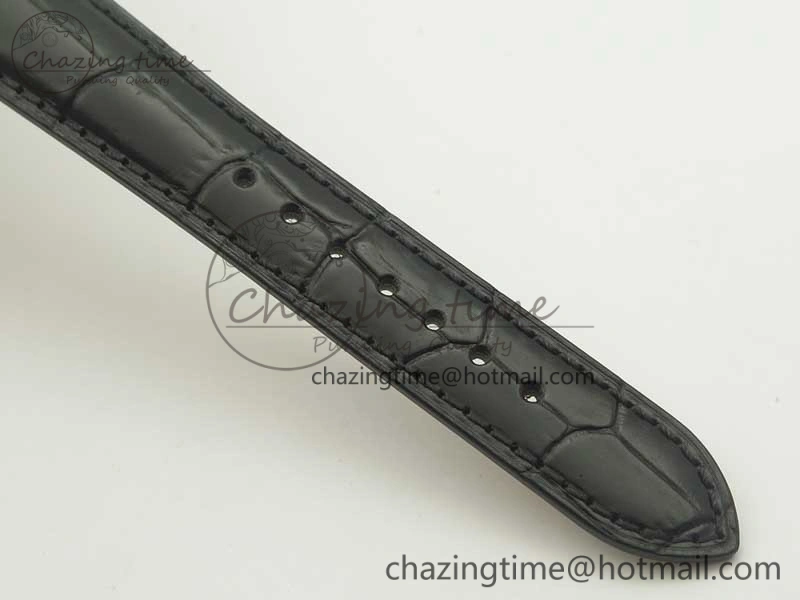 Master Calendar OMF 1:1 Best Edition White Dial Black Markers on Black Leather Strap A866