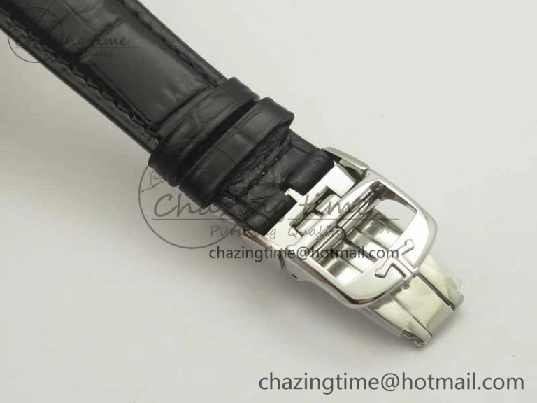 Master Calendar OMF 1:1 Best Edition White Dial Black Markers on Black Leather Strap A866