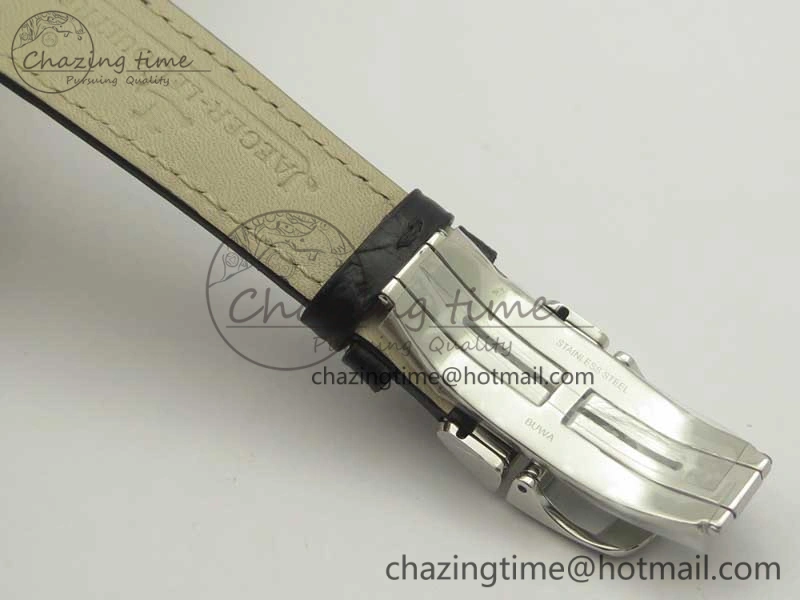 Master Calendar OMF 1:1 Best Edition White Dial Black Markers on Black Leather Strap A866