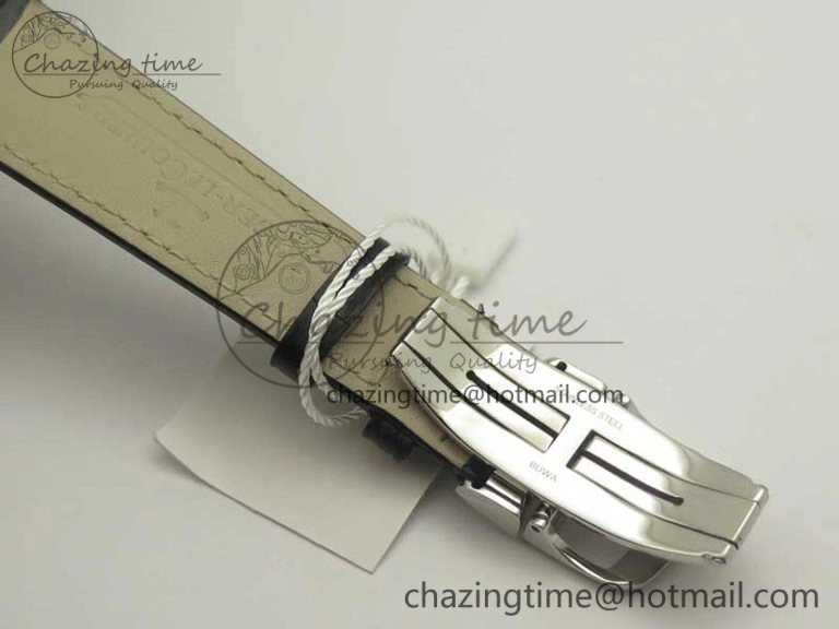 Master Calendar OMF 1:1 Best Edition White Dial on Black Leather Strap A866