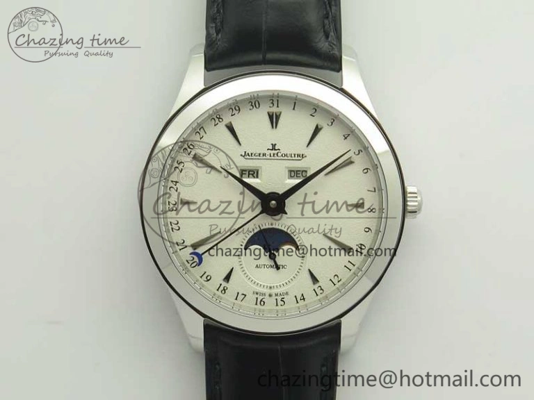 Master Calendar OMF 1:1 Best Edition White Dial on Black Leather Strap A866