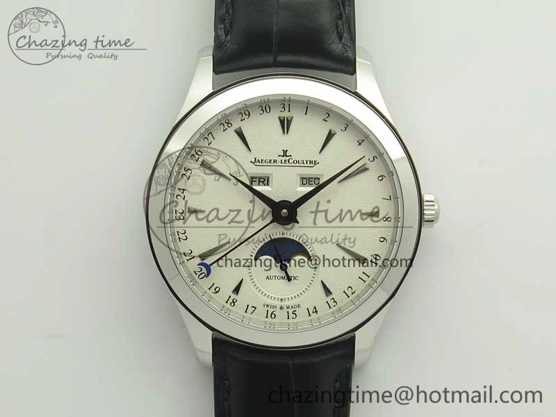 Master Calendar OMF 1:1 Best Edition White Dial on Black Leather Strap A866