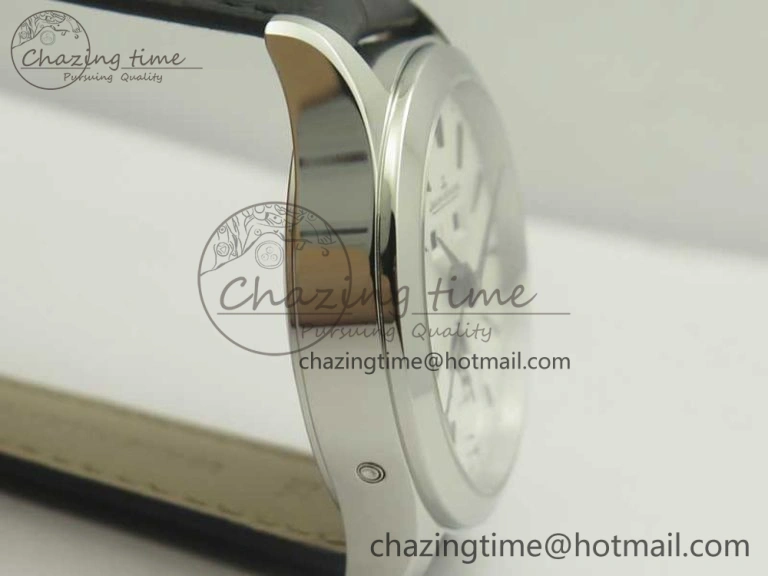 Master Calendar OMF 1:1 Best Edition White Dial on Black Leather Strap A866