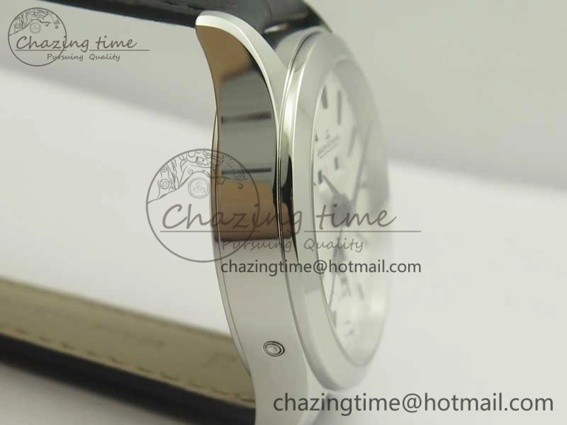 Master Calendar OMF 1:1 Best Edition White Dial on Black Leather Strap A866