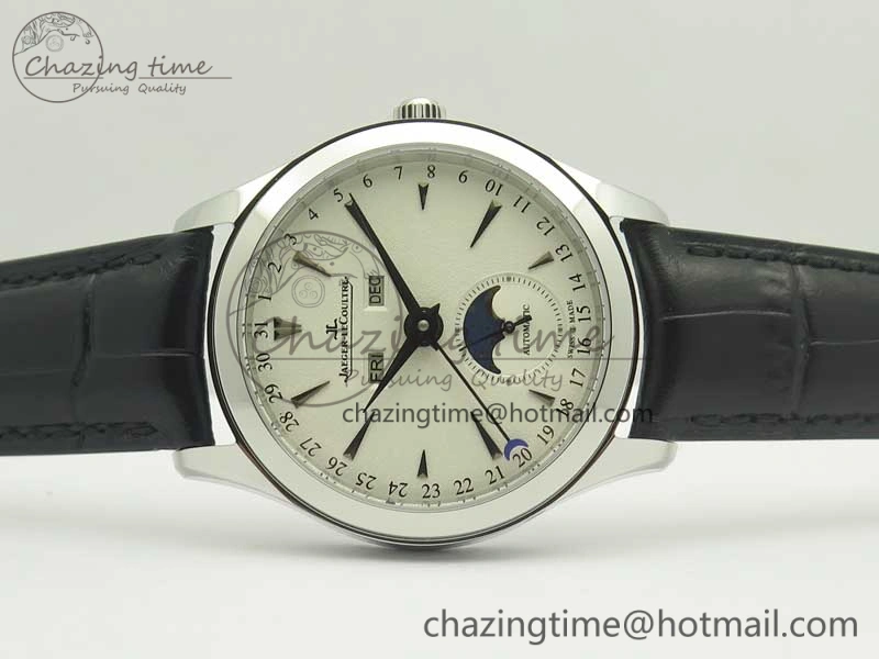 Master Calendar OMF 1:1 Best Edition White Dial on Black Leather Strap A866