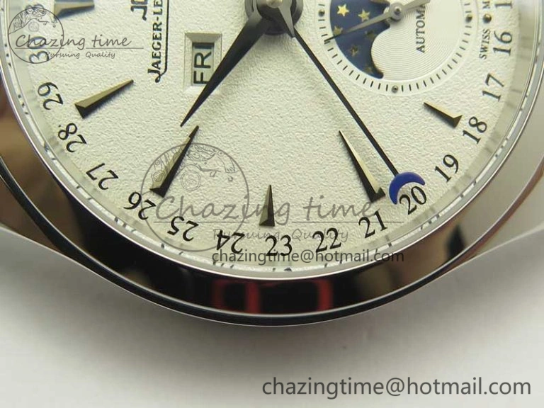 Master Calendar OMF 1:1 Best Edition White Dial on Black Leather Strap A866