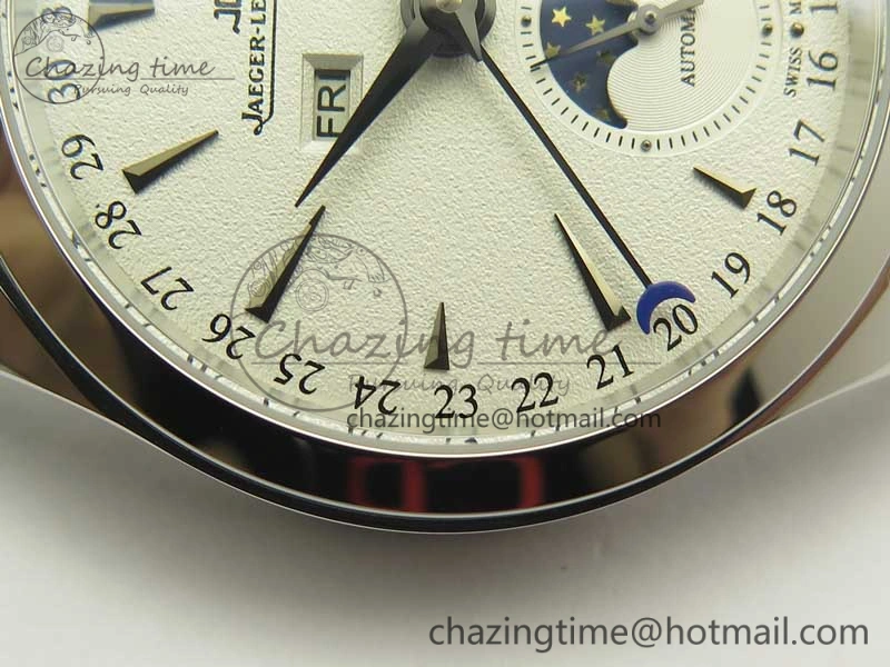 Master Calendar OMF 1:1 Best Edition White Dial on Black Leather Strap A866