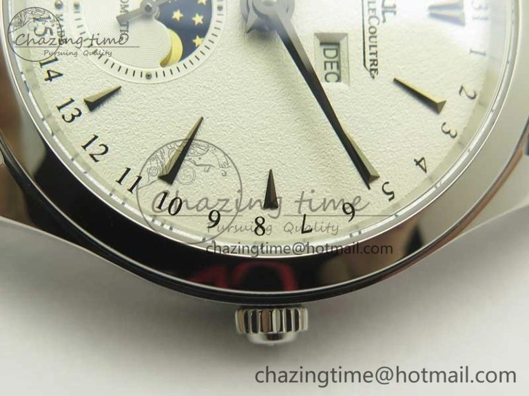 Master Calendar OMF 1:1 Best Edition White Dial on Black Leather Strap A866