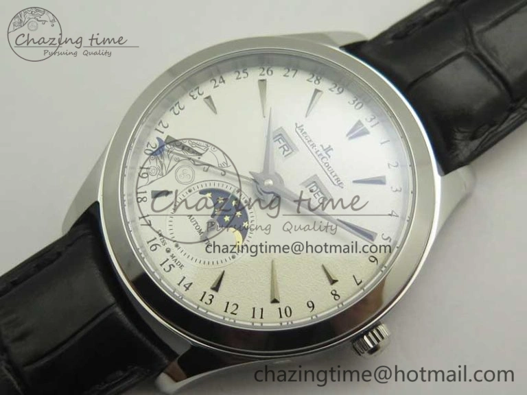 Master Calendar OMF 1:1 Best Edition White Dial on Black Leather Strap A866
