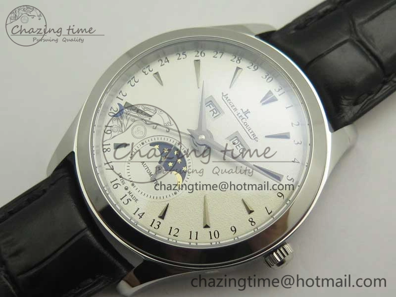 Master Calendar OMF 1:1 Best Edition White Dial on Black Leather Strap A866