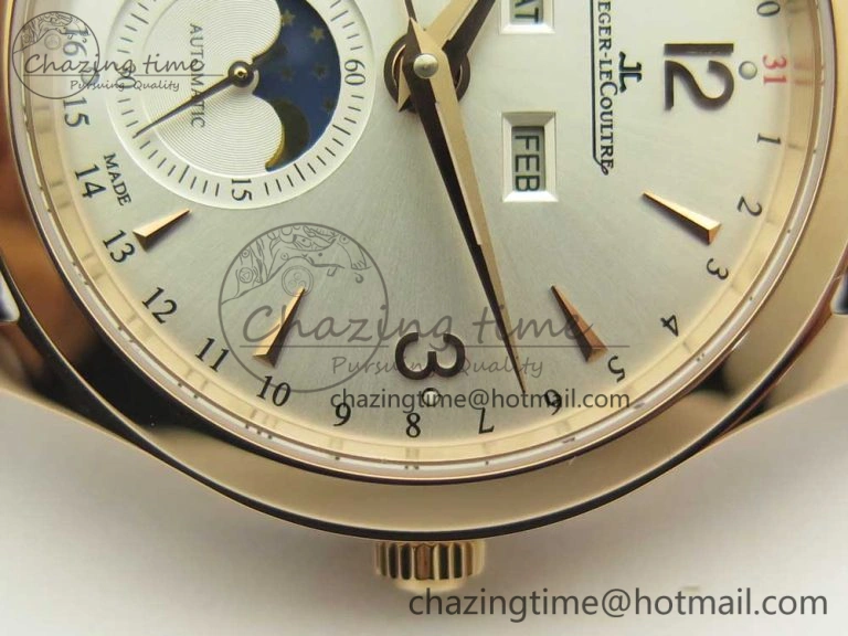 Master Calendar RG OMF 1:1 Best Edition Silver Dial on Brown Leather Strap A866