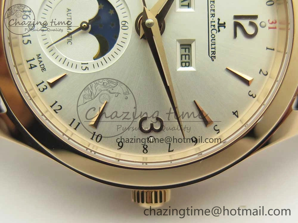 Master Calendar RG OMF 1:1 Best Edition Silver Dial on Brown Leather Strap A866