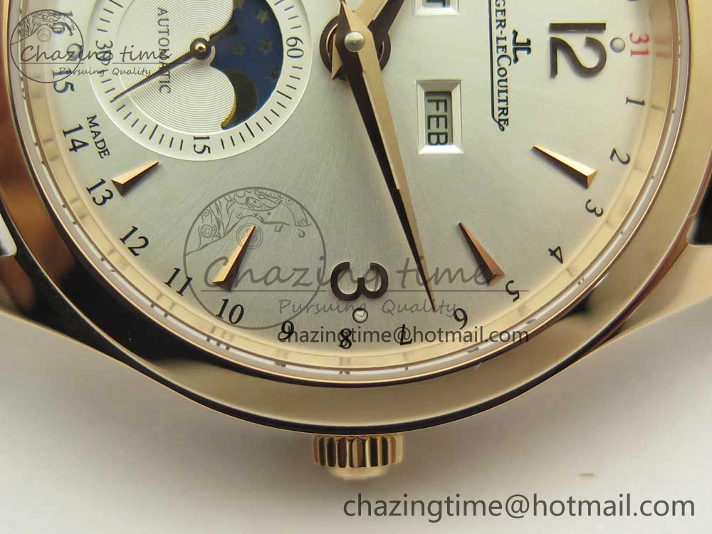 Master Calendar RG OMF 1:1 Best Edition Silver Dial on Brown Leather Strap A866