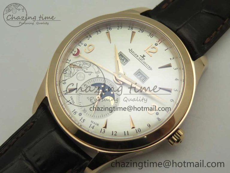 Master Calendar RG OMF 1:1 Best Edition Silver Dial on Brown Leather Strap A866