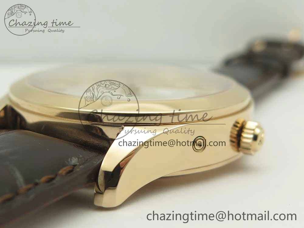 Master Calendar RG OMF 1:1 Best Edition Silver Dial on Brown Leather Strap A866