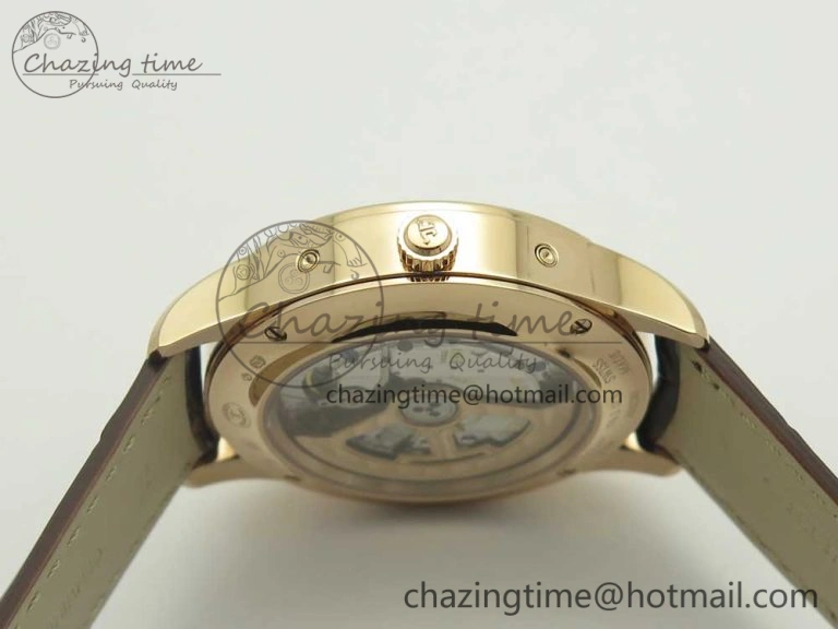 Master Calendar RG OMF 1:1 Best Edition Silver Dial on Brown Leather Strap A866