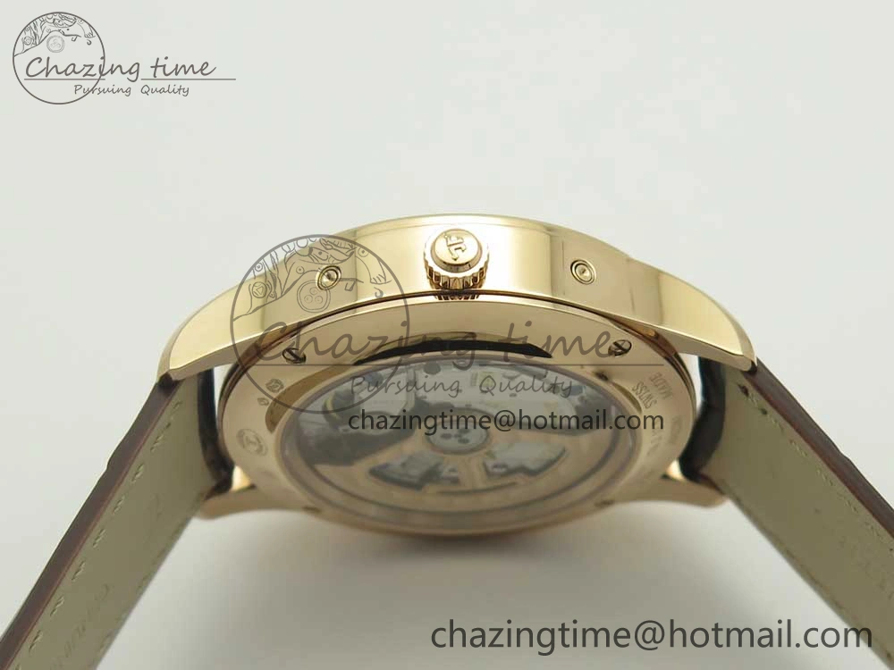 Master Calendar RG OMF 1:1 Best Edition Silver Dial on Brown Leather Strap A866