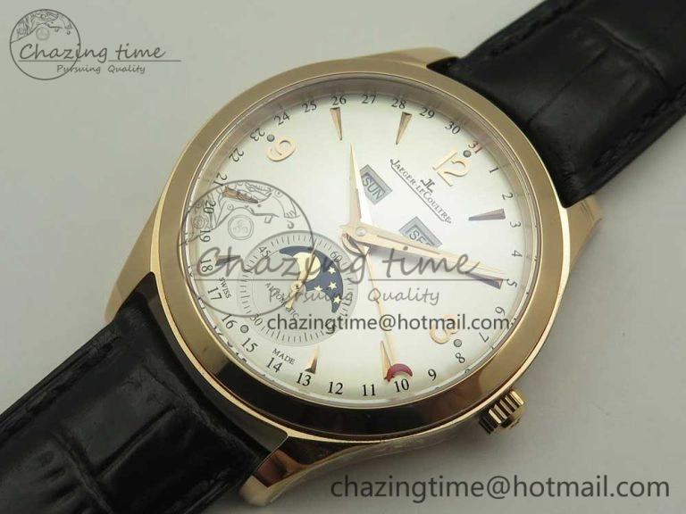 Master Calendar RG OMF 1:1 Best Edition Silver Dial on Brown Leather Strap A866