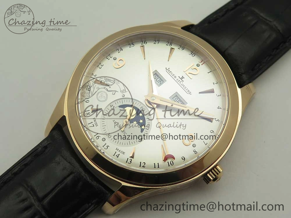 Master Calendar RG OMF 1:1 Best Edition Silver Dial on Brown Leather Strap A866