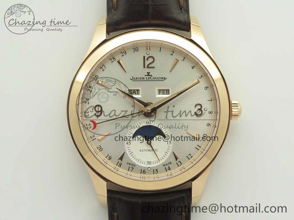 Master Calendar RG OMF 1:1 Best Edition Silver Dial on Brown Leather Strap A866