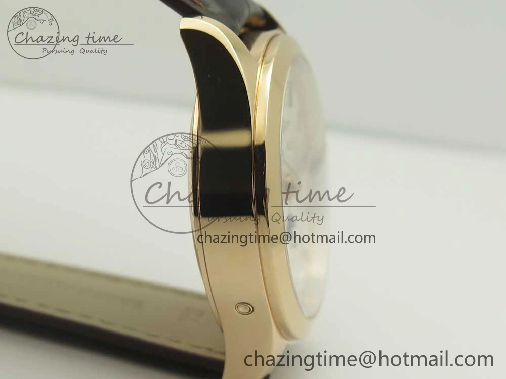 Master Calendar RG OMF 1:1 Best Edition Silver Dial on Brown Leather Strap A866